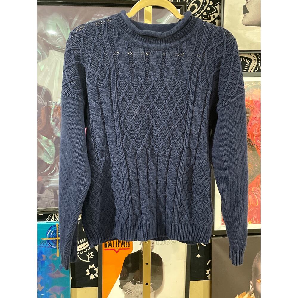 Vintage 90s Heavyweight Fisherman Style Navy Blue Turtleneck Sweater Women’s M